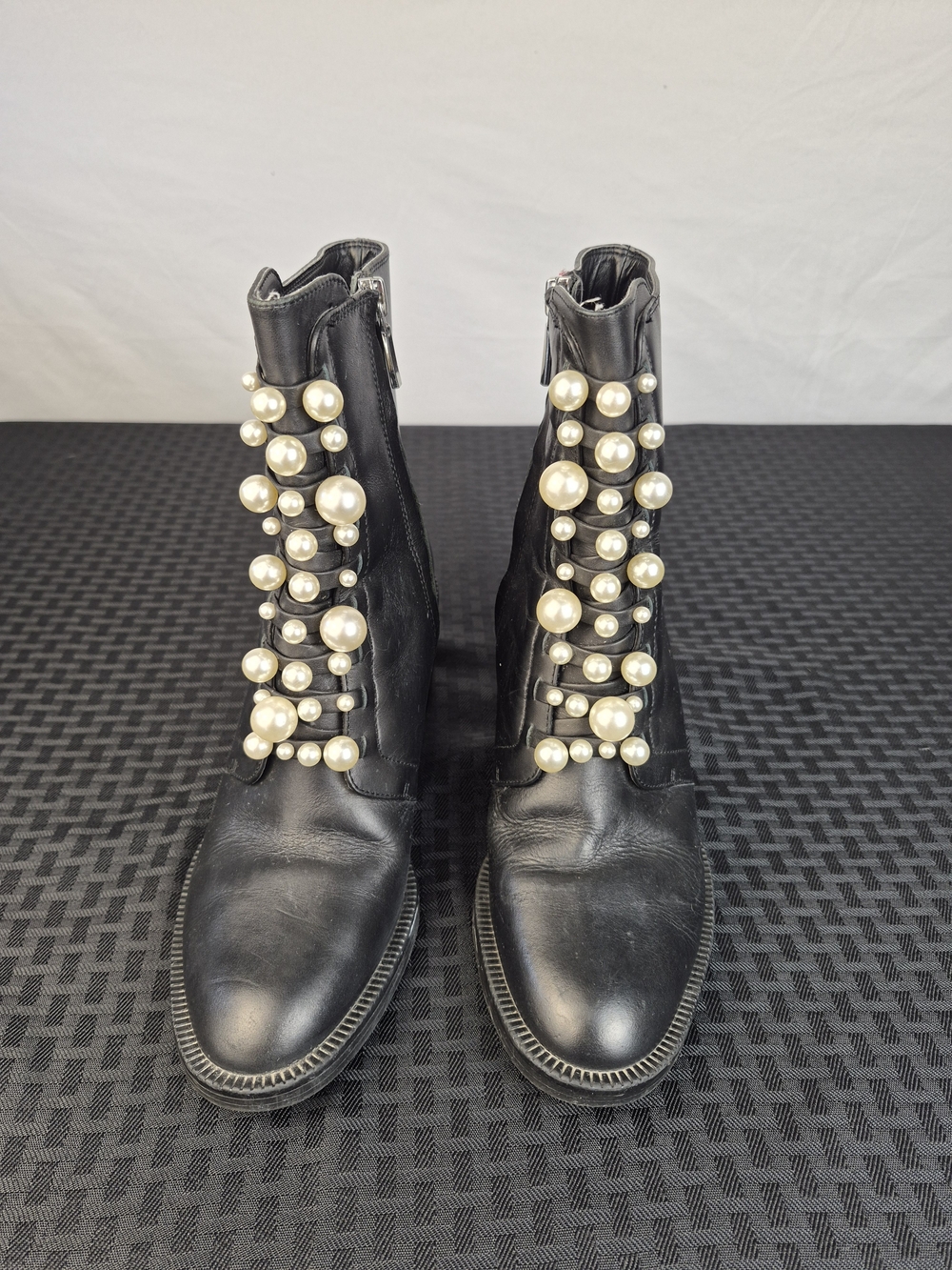Zara Black Leather Ankle Boots with Pearl Embellishments - Picture 2 of 7